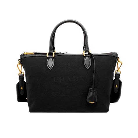 Prada Logo Jacquard Black Canvas Satchel Crossbody 